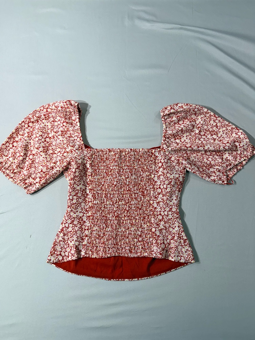 NWT Abercrombie and Fitch Sweetheart Neck Puff Sleeve pink floral blouse crop M - Picture 3 of 5